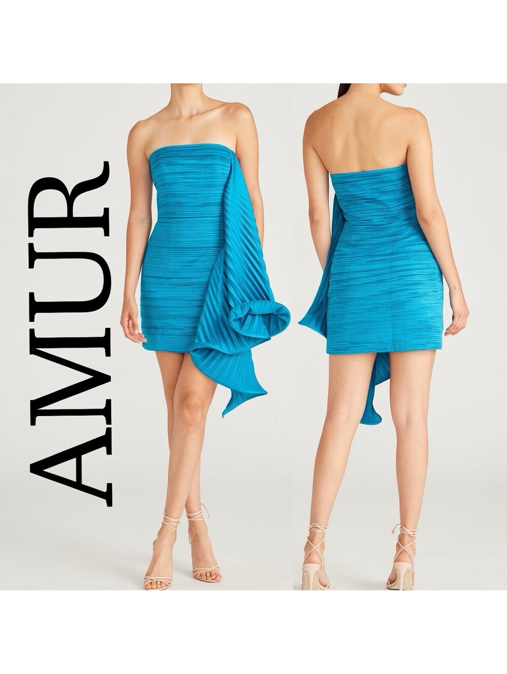 Amur Kayleigh Pleated Satin Mini Dress w/ Oversized Ruffle Sz 10 (final price)